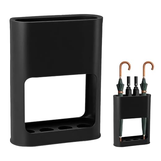 VGECEE Portaombrelli, Portaombrelli in Plastica Nero con Vassoio Antigoccia Rimovibile Portaombrelle Ovale 4 Slot Portaombrelle Autoportante per Casa e Ufficio per Ombrelli Lunghi/Corti 28 x21.5x 8cm