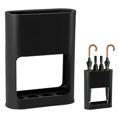 VGECEE Paragüero Ovalado Negro Paraguero Estrecho y Pequeño Paraguero Plastico Negro Paragueros Modernos Soportes de Paraguas 4 Ranuras con Bandeja de Goteo Extraíble para Entrada Oficina Hogar 28cm