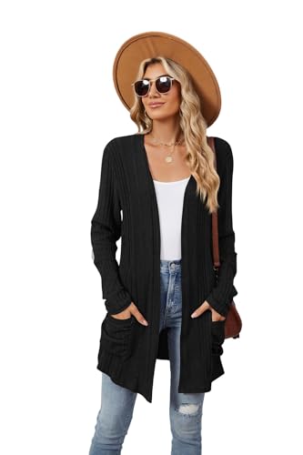Image of Women's Lightweight Cardigan Open Front Long Sleeve Casual Knit Sweaters Coat Long Cardigan With Pockets