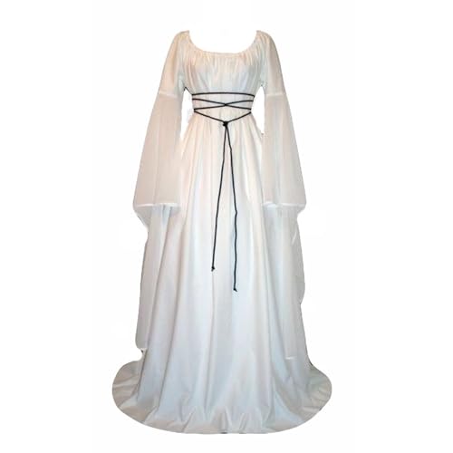 Générique Femmes Robes Médiévale Manches Longues Parti Costume Déguisements Halloween De Mariée Gothique Robe (Blanc, S)