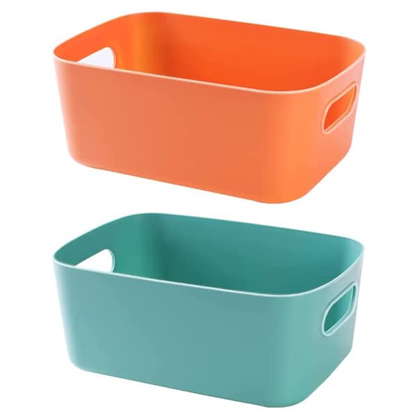 NixbyPlastic Storage Boxes Organisation Storage Baskets for Kitchen, Cupboard, Office, Bathroom, Toy, Home Tidy Open Storage Bins with Handles | 2 Pack | Multicolor