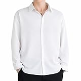 [OKJCON] シャツ メンズ 長袖 夏 ゆったり ビジネス カジュアル 無地 おしゃれ 大きいサイズ (JP, アルファベット, 2XL, ホワイト)