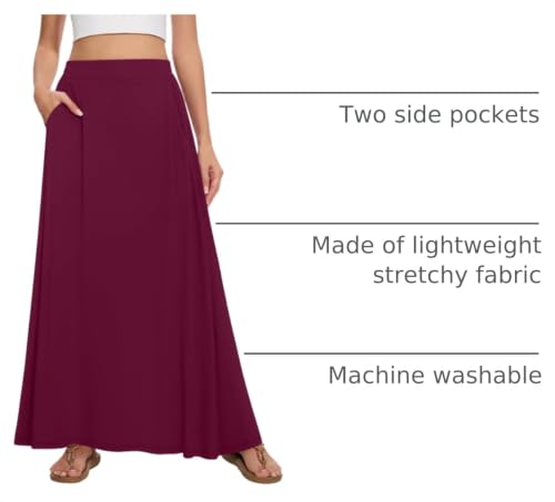 Image of Womens Maxi A-line Long Skirt Casual 2026 Elastic High Waist Flowy Skirts with Pockets