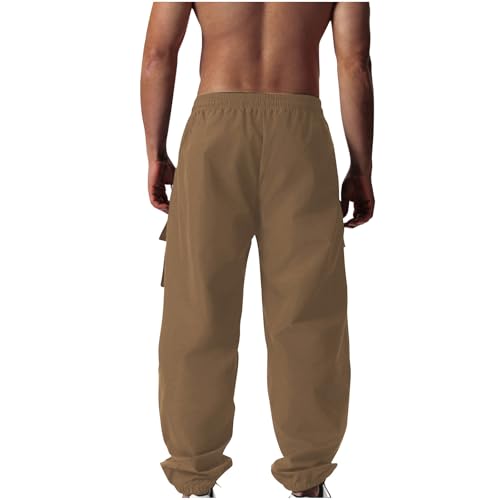 Flat Pocket Parachute Pants for Men Casual Baggy Cargo Pants Drawstring Wide Leg Streetwear Y2K Trousers Vacation3