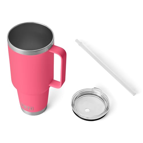 Image of YETI Rambler 42 oz Tumbler with Handle and Straw Lid, Travel Mug Water Tumbler, Vacuum Insulated Cup with Handle, Stainless Steel, Tropical Pink