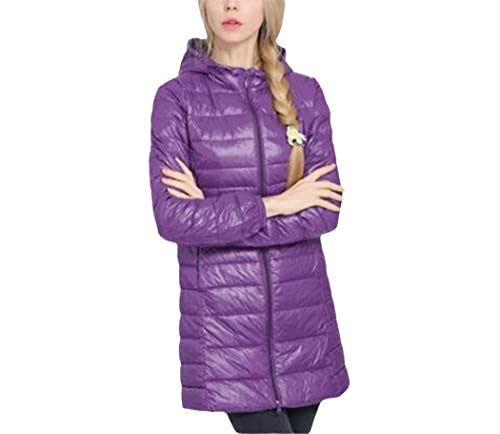 Veste d'hiver longue pour femme ultra légère et chaude avec capuche violette XL