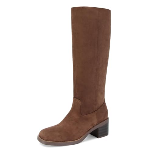 Image of ZJGZF Womens Banana Knee High Boots Square Toe Comfortable Boots Block Heel Riding Boots Wide Calf Tall Boots
