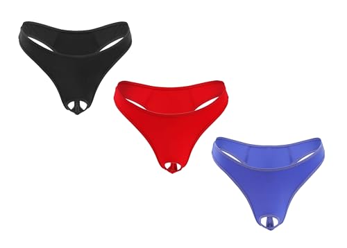 COMLIFE Men's Sexy No-pouch Non-removable Underpanties Ice Silk Translucent Stretch Lightweight Y-back Thongs