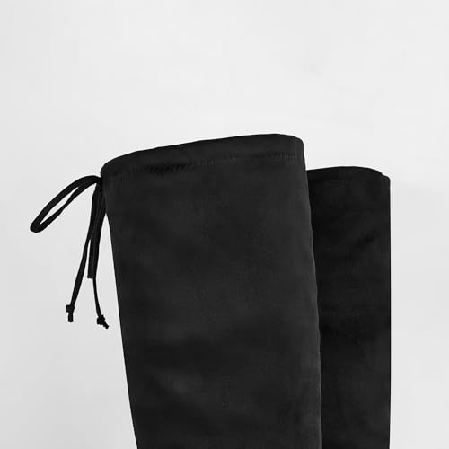 Women's Thigh High Block Stiletto Heel Over The Knee Boots, Faux Suede Elasticity, Long Black Boots, Round Toe&Pointed Toe, Side Zip Sexy Boots for Winter Fall4