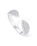 PAVOI Rhodium Plated Cuff Statement Ring for Women | Cubic Zirconia Eternity Bands | Open Stackable Rings for Women | Size 5