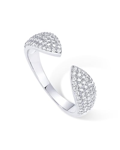 PAVOI Rhodium Plated Cuff Statement Ring for Women | Cubic Zirconia Eternity Bands | Open Stackable Rings for Women | Size 5