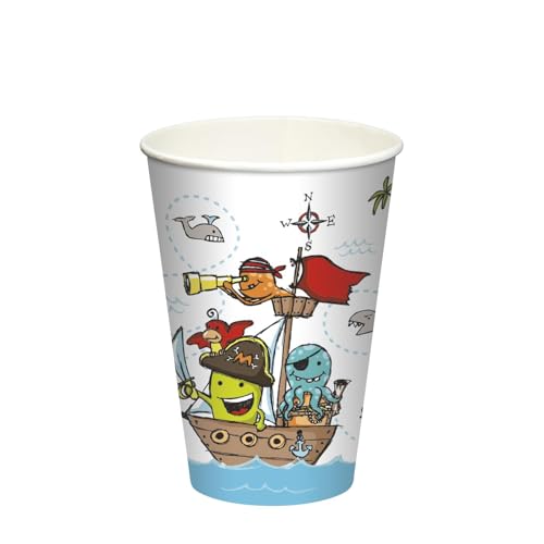 PAPSTAR Lot de 10 gobelets jetables en carton 0,2 l Ø 7 cm 9,7 cm Pirate Crew 88494