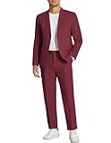 COOFANDY Men 2 Piece Suit Set Linen Slim Fit Tuxedo Suits Big and Tall Suit Pants and Jacket Wine Red