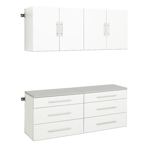 Prepac HangUps 60' Garage Cabinet, Bathroom Cabinet Wall Mount, Laundry Cabinet, Kitchen Wall Cabinet, Ideal for Garage, Kitchen and Laundry Organization, Set F, 4-Piece 60' W x 72' H x 16' D, White
