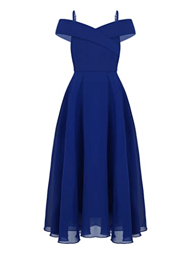 Hedmy Vestido Largo de Elegante para Niña Vestido Gasa de Fiesta Sólido con un Hombro Vestido de Graduación Cóctel Desfile Formal 7-16 Años Azul 13-14 años