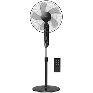 Pro Breeze® 16-Inch Pedestal Fan with Remote Control and LED Display - 4 Operational Modes - 80° Oscillation - Adjustable Height & Pivoting Fan Head - Perfect for Homes, Offices and Bedrooms