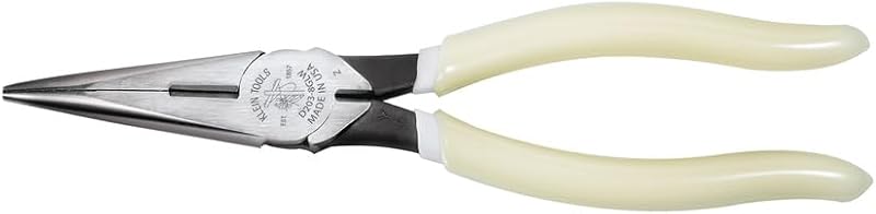 D203-8-GLW Long Nose Pliers, Hi-Viz Glow In the Dark Pliers with Extended Grips For Reach and Leverage, 8-Inch
