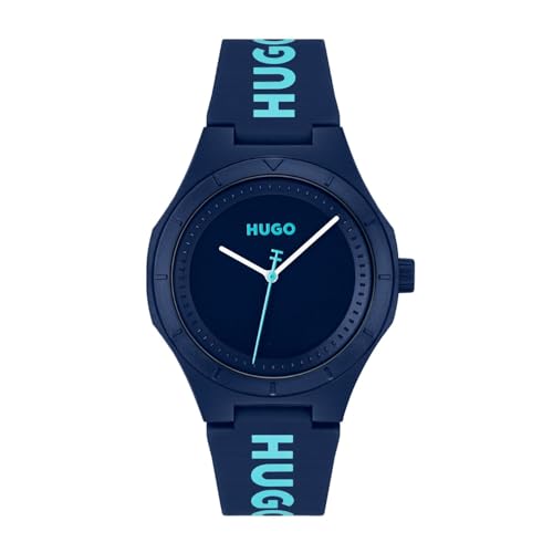 Image of HUGO BOSS Rubber Lit for Him Qtz Basic Blue Round Dial Men's Analog Watch|Blue Silicone Material|Blue Color Band - 1530344