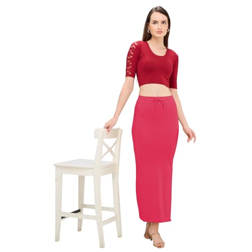 Image of DESI GIRL Cotton Lycra Stretchable Saree Shapewear Petticoat with Drawstring for Women | Fishcut Saree Petticoat with Side Slit for Easy Movement | Saree Shaper | Long inskirt