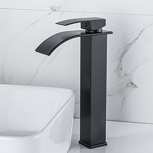 Robinet cascade de salle de bain noir design haut en acier inoxydable