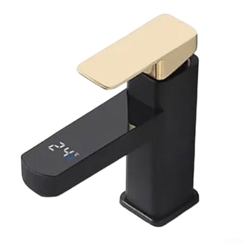 Grifo de lavabo de agua fría y caliente con pantalla digital inteligente con control táctil para fregadero de baño, construcción de acero inoxidable en blanco, negro o (oro negro)