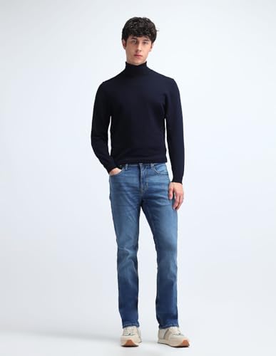 Image of Flying Machine Men's Slim Straight Fit Jeans| Solid | Mid Rise | Stretchable | Jeans for Man