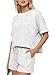 Darong Women Fashion Lounge Sets Summer Outfits T-Shirt Top and Shorts Set 2 Piece Matching Tracksuit 9241 White Grey S