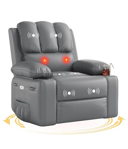 GarveeHome 360° Swivel Electric Massage Recliner Chair with Zero Gravity & 3D Heat Therapy - Overstuffed PU Leather Power Lazy Sofa, USB Charger/Storage for Living Room & Home Office