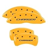 MGP Caliper Covers 12162SCHBYL Yellow Caliper Covers (Set of 4, Engraved Front and Rear: Block/Charger; Dual Piston Front Calipers