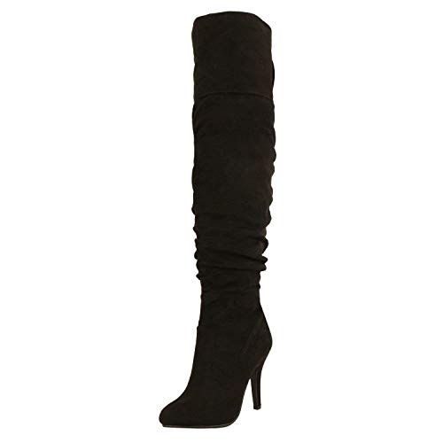 Forever Link Focus-33 36 Womens Fashion Stylish Pull On Over Knee High Sexy Boots,Black Suede,9 #TOP17