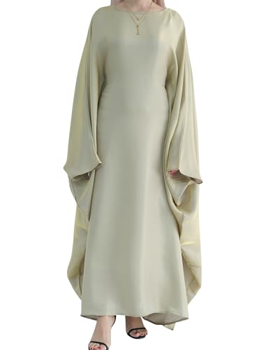 Image of Dubai Bat Sleeve Dress Shiny Robe for Women Muslim 1pc Abaya Eid Prayer Clothes Soft Dubai Travel Party Dress Maxi Abaya