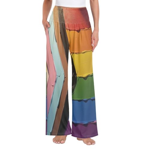 Pantalon palazzo arc-en-ciel ample et fluide pour femme