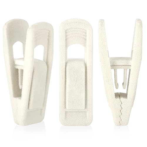 Image of Tinfol Ivory Velvet Hanger Clips, 24 Pack Pants Velvet Clips, Large Opening Clip Clothes Pin, Strong Finger Flocked Clip Perfect for Slim-line Clothes Hangers