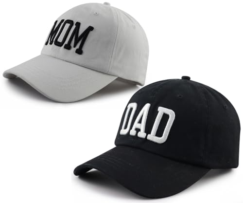 Image of GzacDeope 2PCS Dad and Mom Hat for Men Women, Funny Adjustable Cotton Embroidered Parents Gifts Baseball Cap