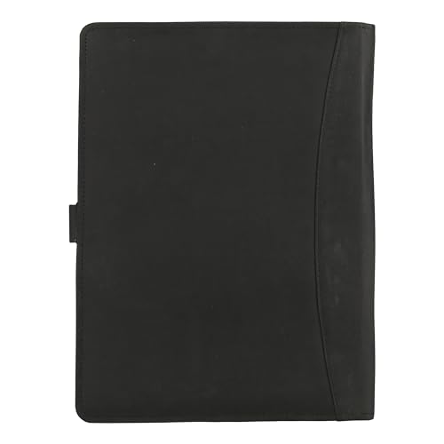 Image of KomalC Leather Portfolio Folder with Button Closure | Business Padfolio for Professionals | Vintage Organizer with Legal Pad Holder, Card Slots & Document Pockets (Black)