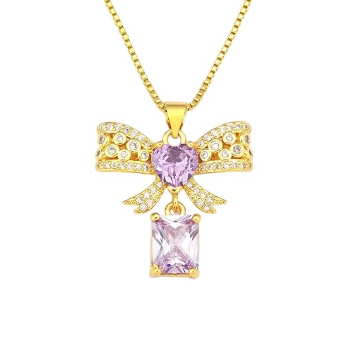 Collier cœur zircon brillant femme - Chaîne de clavicule chic 3 couleurs pendentif nœud T132