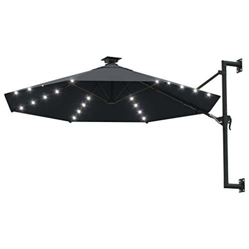 vidaXL Wandparasol met LED's en metalen paal 300 cm antracietkleurig - Afbeelding 3