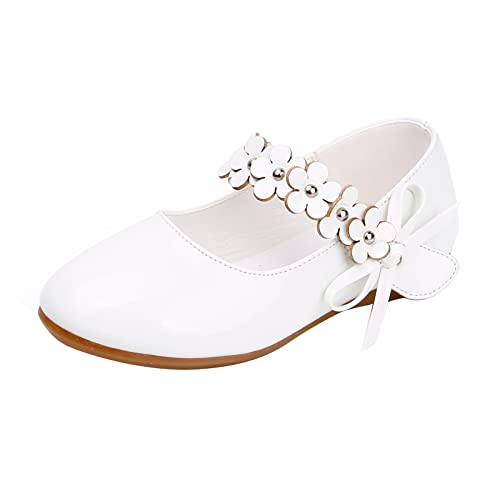 FaLkin Chaussures élégantes antidérapantes pour enfants, chaussures de soirée, de princesse, de mariage, de fête, de ballerines, Blanc., 34 EU