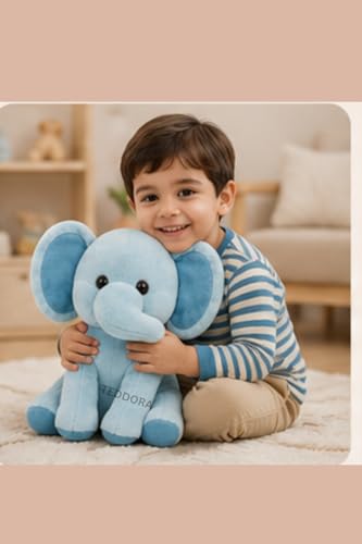 Image of Sitting Elephant Soft Toy for Girls Boys Kids,Sky Blue,Elehant Animal Plush Stuffed Baby Teddy Gift Birthday, 23cm