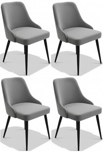 Image of Finch Fox Taskpro Modern Unique Velvet Upholstered Seating Living Room Dining Chair with Black Metal Legs in Dark Grey Color (Set of 4)