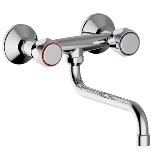 Schläfer 3431110 | Rubinetto Lavello Cucina a Muro con Manopola Caldo e Freddo, Canna Girevole Universale a S, Perfetto Anche per Lavanderia e Bagno, Aeratore Risparmio Compatibile con Neoperl, Cromo
