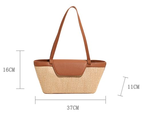 Long Straw Woven Large Capacity Tote Bag Patchwork Underarm Bag Commuter Travel Shoulder Bags for Women 20252