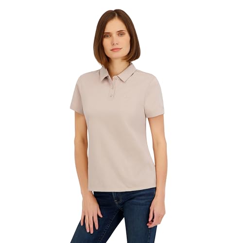 Spyder Womens Weekender Plated Short Sleeve Jersey Polo Top, Mushroom, Medium