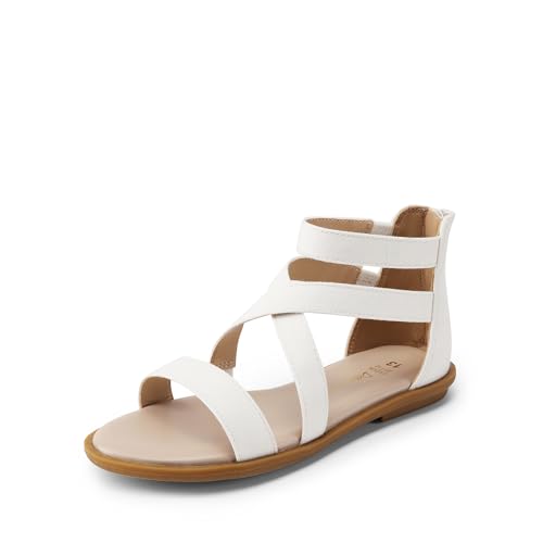 DREAM PAIRS Girls Gladiator Sandals with Zipper Strappy Sandals Toddler/Little Kid/Big Kid,Size 1 Little Kid,Matte White,SDSD2215K
