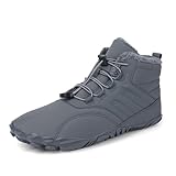  AONEGOLD Barfußschuhe Winter Herren Damen Wasserdicht Traillaufschuhe Warm Gefüttert Winterschuhe Unisex Outdoor rutschfeste Winterstiefel(Grau,Größe 38)