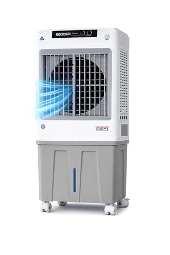 Image of Rocksun Curvv Desert Air Cooler with Honeycomb Pads, 16-Inch Fan, 4000 m /hr Airflow, Auto Swing Louvres, 3-Side Cooling, Powerful 200W Desert Air Cooler for Home & Office (Curvv 90.)