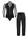JEATHA Men's Latin Ballroom Dance Outfit Set Jazz Modern Perfomance Leotard Shirt with Elastic Waist Trousers Black Medium