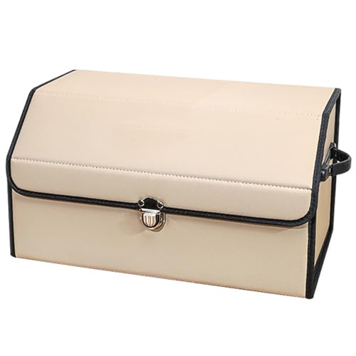 Hltzyzbl Car Trunk Organizer Leather Trunk Organizer Collapsible Multi Compartment Car Organizer with Lip, for Car SUV/Jeep/Sedan/Home/Camping Waterproof Dust-Proof(Beige,Medium)