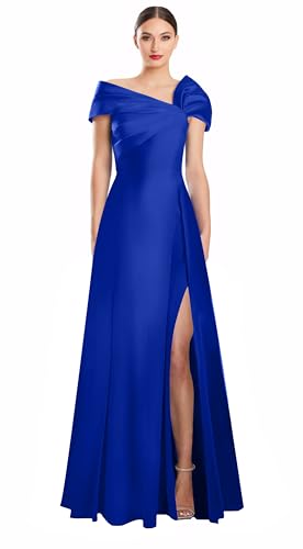 Image of Off Shoulder Satin Formal Dresses Long A Line Evening Party Prom Dresses for Women EA002