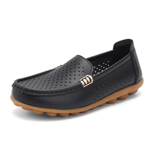 Image of Women's Comfortable & Lightweight Leather Loafers Slip-Ons Driving Walking Mocs Boat Shoes Cute Business Casual Dress Shoes Work Flats for Women